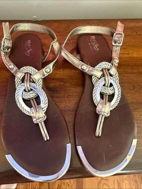 Mossimo Nautical Rope Ring Sandals 7.5 Silver T-Strap Thong Flat